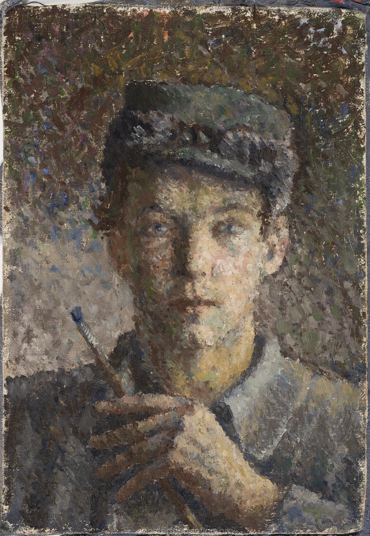 Autoportree pintsliga. 1943 Õli, lõuend (kangas) 43 x 30