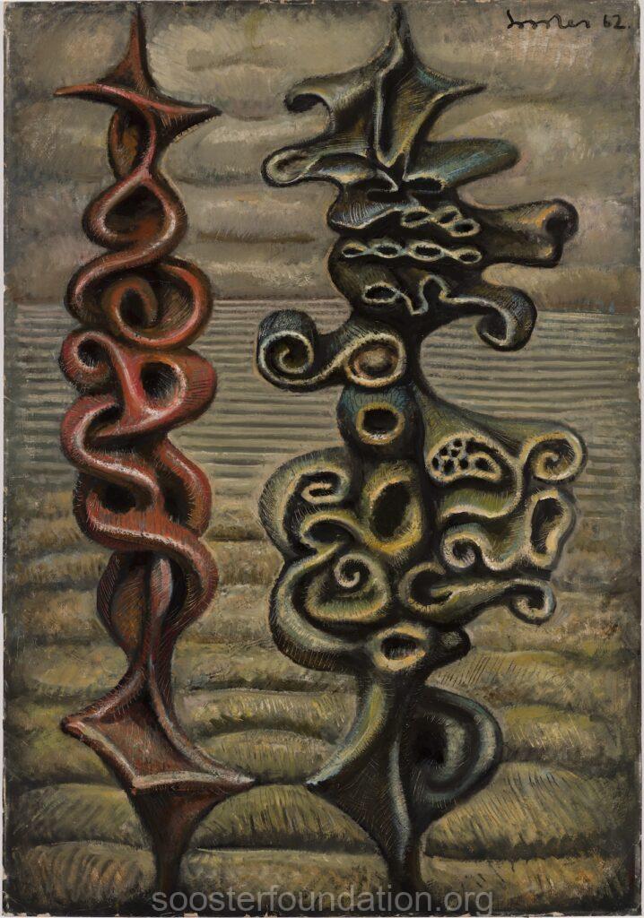 Sooster, Ülo. Suured kadakad. 1962. Õli, papp. 105x72,5