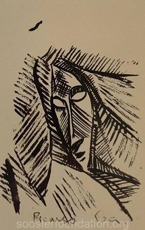 Picasso Head 1940 aastate. Tint paberil