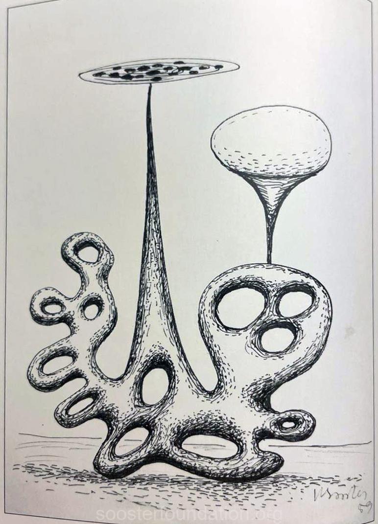 Sürrealistlik objekt. 1959 Tint, paber 27 x 19 cm