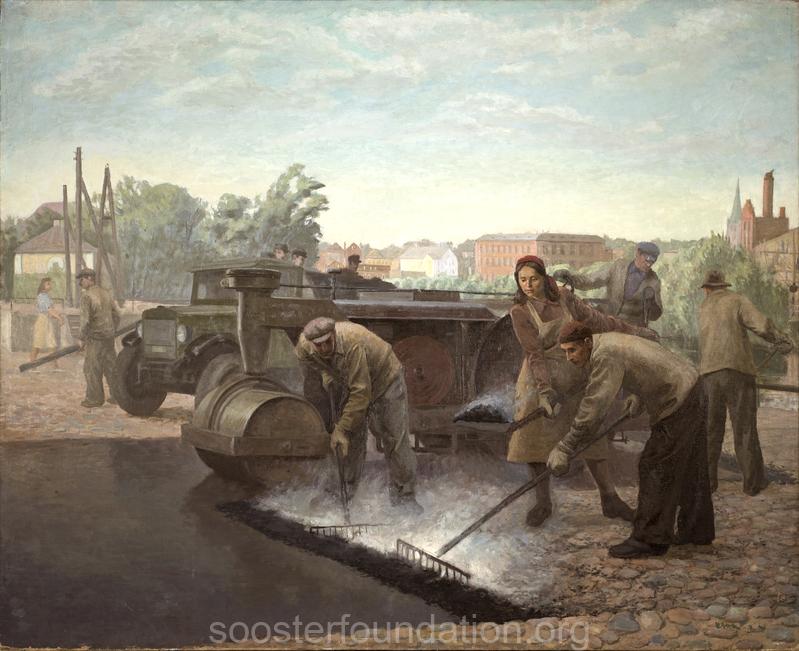 Tartu tänava asfalteerimine. 1949. Õli, lõuend 130 x 160 cm