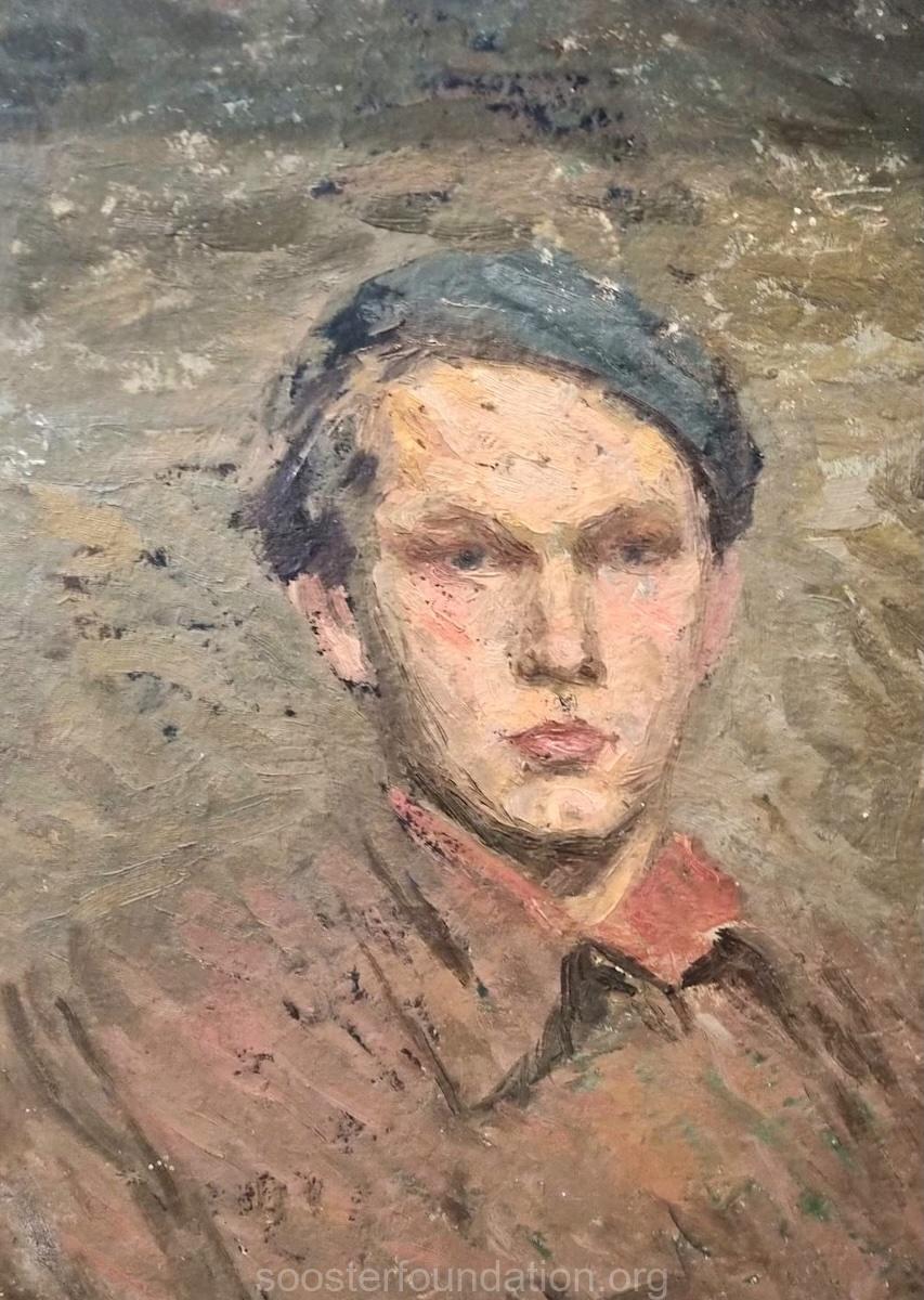 Autoportree baretis. 1940. aastad Õli, papp