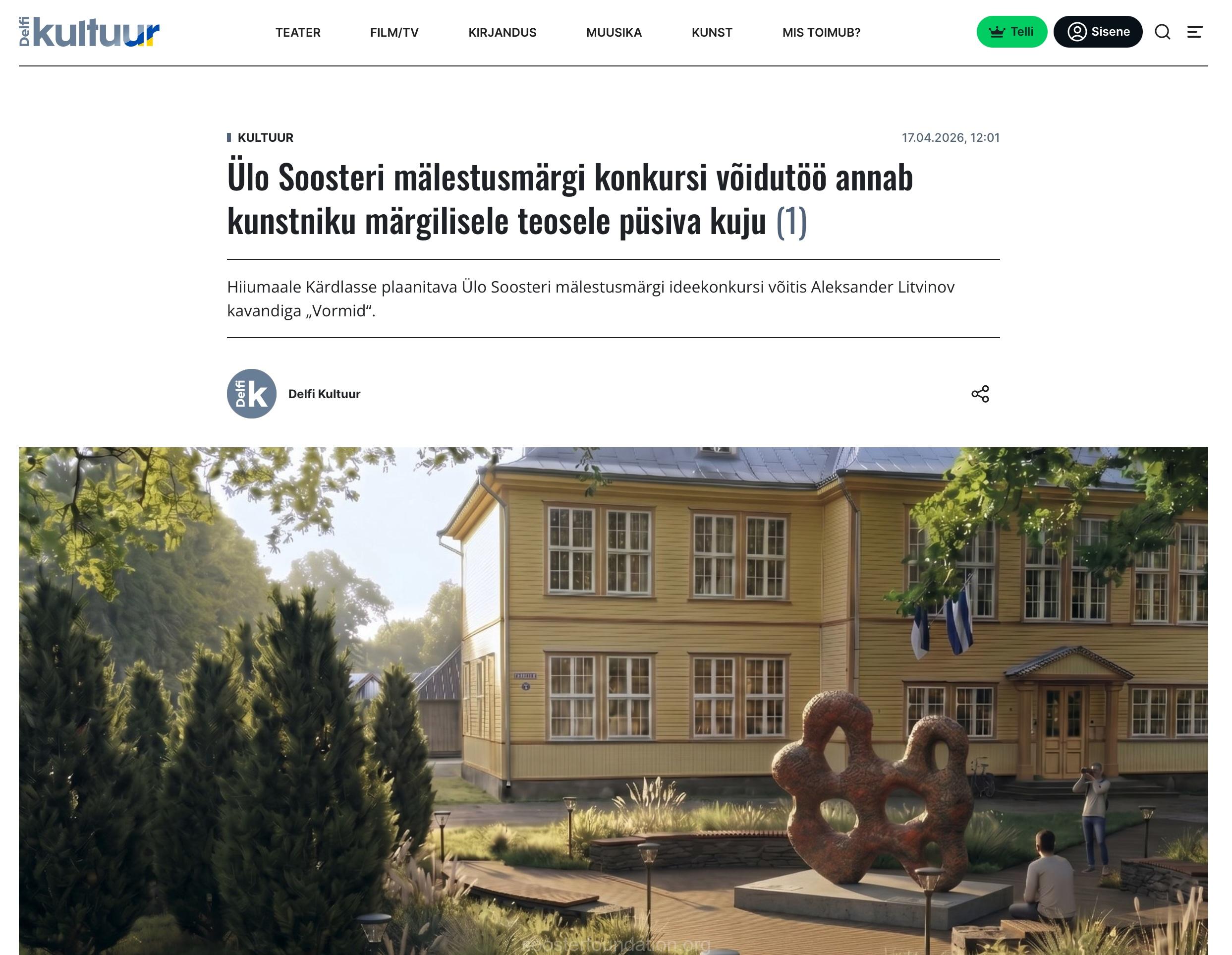 Ülo Soosteri mälestusmärgi konkursi võidutöö annab kunstniku märgilisele teosele püsiva kuju